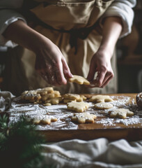 Woman making gingerbread cookies for Christmas	