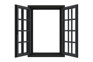 Modern and minimal house window for interior decoration isolated on background, open office glass window frame.