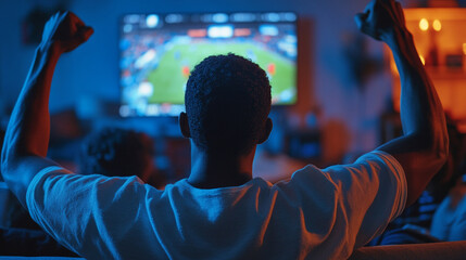 Fototapeta premium Football fans are watching a football match on TV.