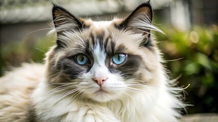 Fototapeta premium Beautiful Young Purebred Ragdoll Cat With Blue Eyes