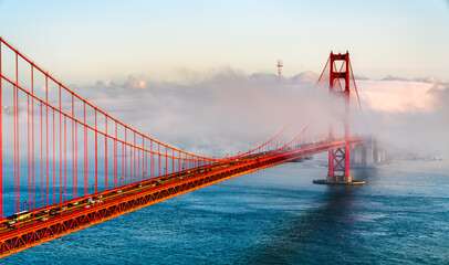 Golden Gate Bridge Shrouded in Mystical Fog Overlooking the Bay in San Francisco - California, United States