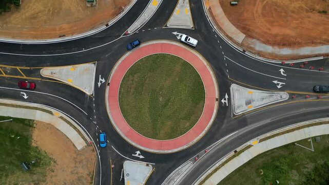 Descending aerial shot of Rhonda the Roundabout in Clarksville, Tennessee