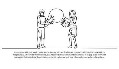 Continuous one line design of cooperation determine ideas. Minimalist style vector illustration on white background.