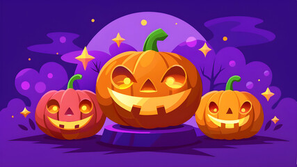 Halloween spooky night with pumpkin, bat, spider, wave, hunting house, ghost, trick or treat party banner, background