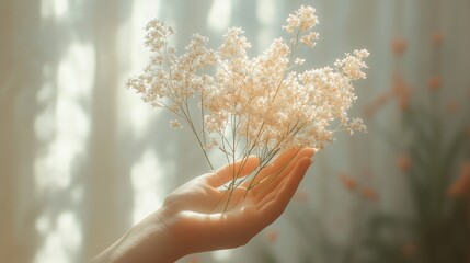 Hand Holding Delicate White Flowers