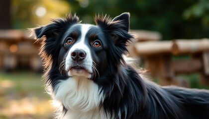 Fototapeta premium black and white border collie dog, photography in soft light