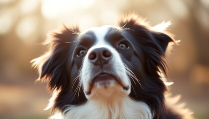 Fototapeta premium black and white border collie dog, photography in soft light