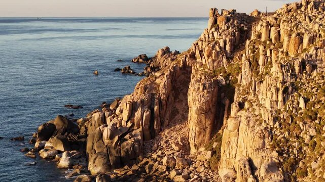 Drone Circling Around A Magificent Stone Park Towering Above The Calm And Pristine Coastal Waters Of Vinh Hy Bay. Ninh Thuan, Vietnam.