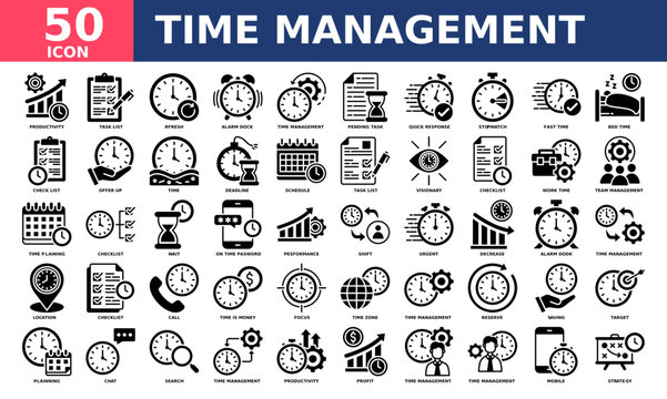 Time Management icon collection set. Simple glyph vector.