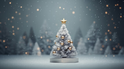 Obraz premium Snowy Christmas Tree Branch with Golden Ornament