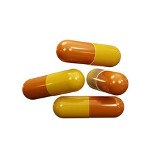 PSD Medicine pills capsule stack 3D rendered with transparent background graphics elements.