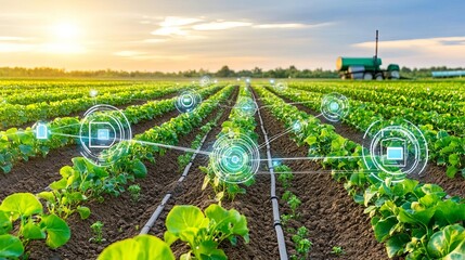 Agricultural field with connected sensors, internet of things in agriculture, smart farming innovations