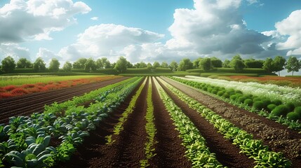 A diverse crop rotation plan visualized in a field, Organic farming, Crop rotation