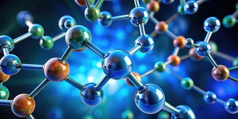 3D illustration render of interconnected molecules representing scientific research, with a vibrant color palette, glowing particles, and dynamic movement, ideal for a presentation backdrop