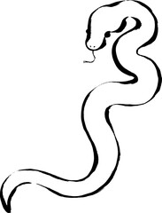 巳年、年賀素材、筆タッチのヘビのイラスト