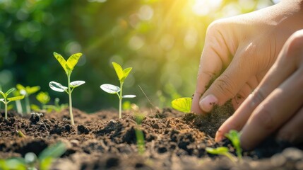 Nurturing New Life: A Hand Planting a Seedling