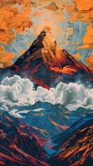 Obraz premium Orange golden mountain pattern illustration poster background