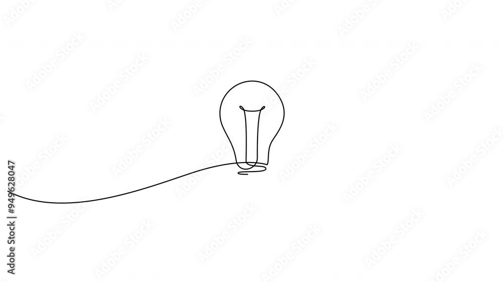 Poster self drawing animation of continuous one line art of light bulb. idea concept. hand drawn animated s