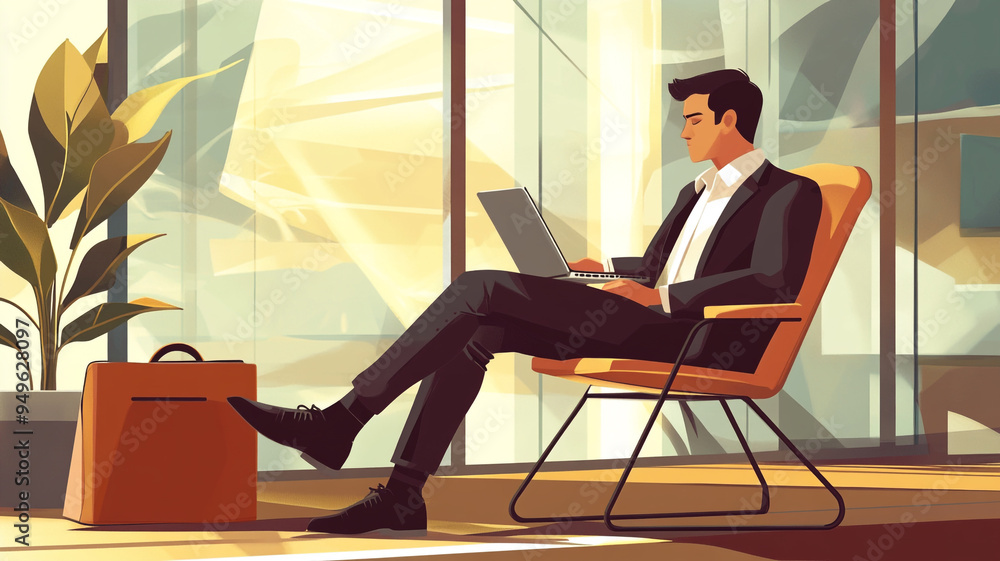 Aufkleber a business professional works on a laptop in a modern office setting during the day while seated com