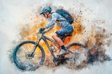 A student riding bicycle, showcasing determination and speed against vibrant, abstract background.