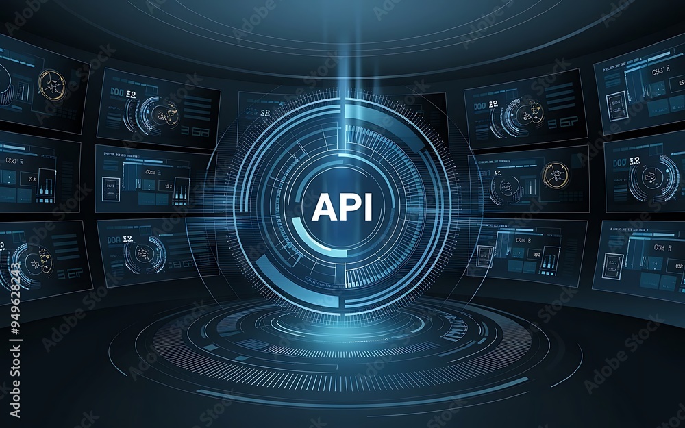 Poster api interface: futuristic digital interface showcasing the term 