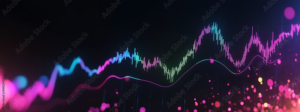 Poster abstract stock market chart with neon lights and bokeh