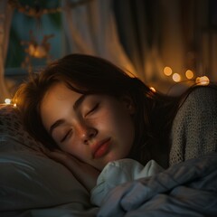 A woman laying in bed with her eyes closed