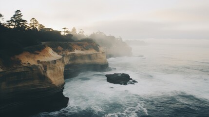 Stunning Coastal Landscape with Foggy Morning and Dramatic Sky