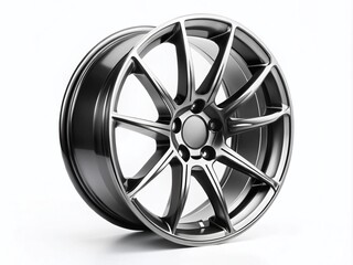 Obraz premium high-contrast black and white photograph of minimalist modern wheel with thin silver spokes isolated on white background studio setup