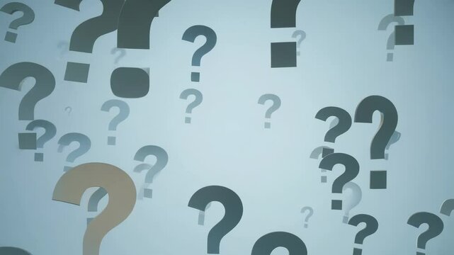Question marks are multiplying on a blue background