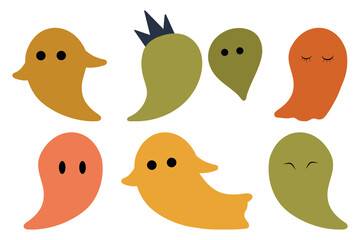 Set of multicolored ghost illustrations isolated on white background, king gost, cartoon illustration