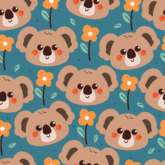 seamless pattern cartoon koala and floral. cute animal wallpaper for textile, gift wrap paper