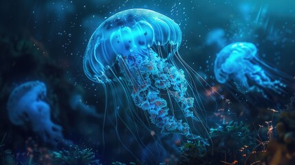 Obraz premium Glowing jellyfish wallpaper