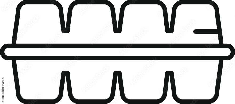 Poster simple black line vector icon representing an empty egg carton for six eggs on white background