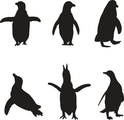 Hand drawn penguin silhouette set