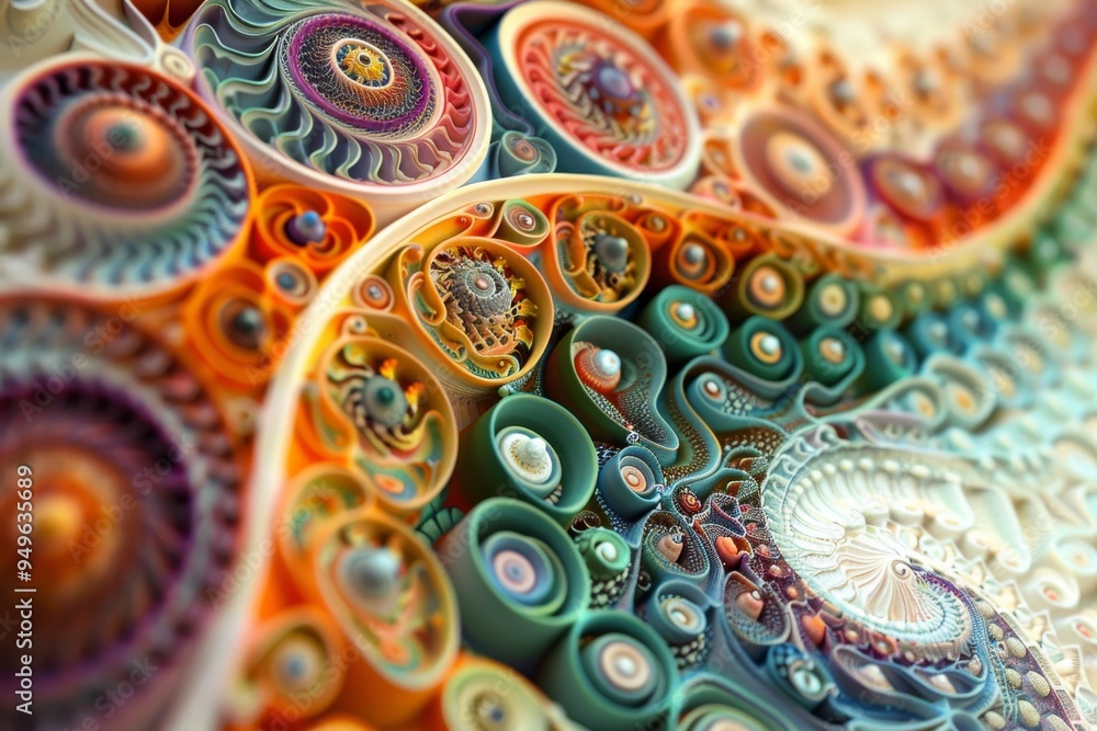 Poster detailed view of vibrant swirling patterns in a close-up shot, swirling patterns of life at a micros