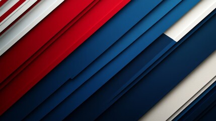 Obraz premium Abstract geometric background with red, blue, and white stripes. Modern and minimalist design. Perfect for presentations, websites, and social media. .