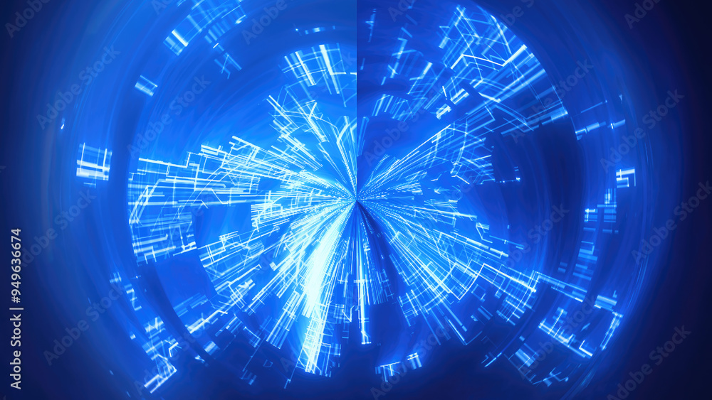 Poster abstract digital glowing vibrant blue light frame vortex creating a tunnel-like effect hi-tech abstr