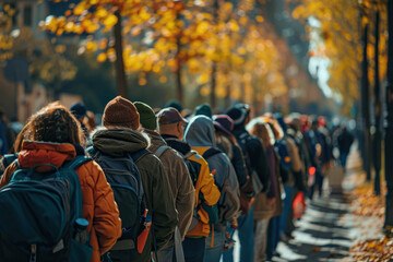People stand in a long queue to cast vote in the election