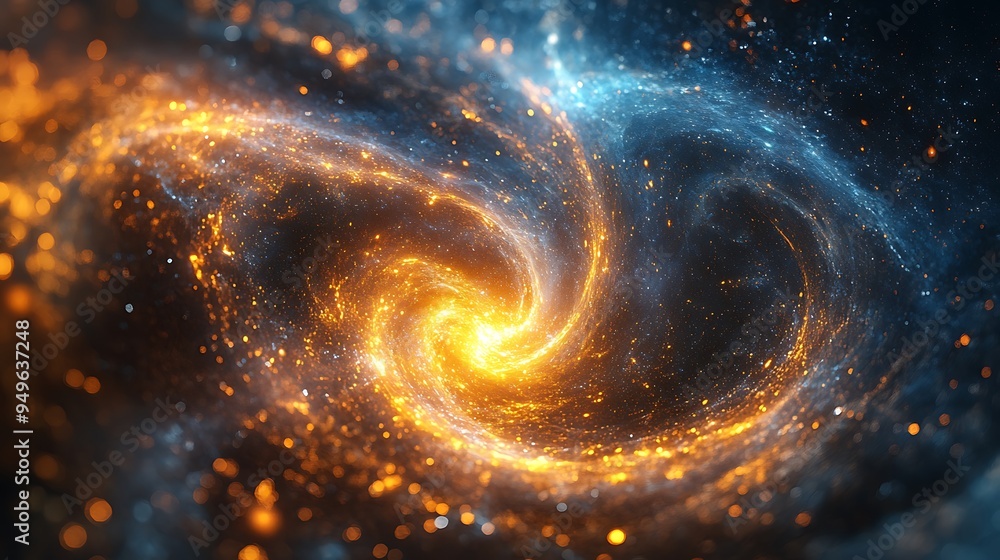 Poster a cosmic swirl of glowing lights and stars creates an abstract vision of the universe, blending the 