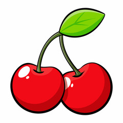 Fruitful red cherries with leaves