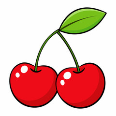 Fruitful red cherries with leaves