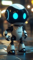 Futuristic Robot Standing on a City Street