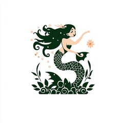 Beautiful Mermaid Illustration with Floral Design