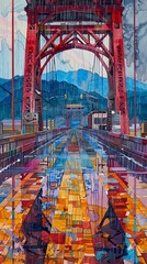 ancient wooden suspension bridge illustration poster background