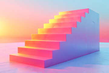 Fototapeta premium Stairway leading to colorful sky at sunset minimal background