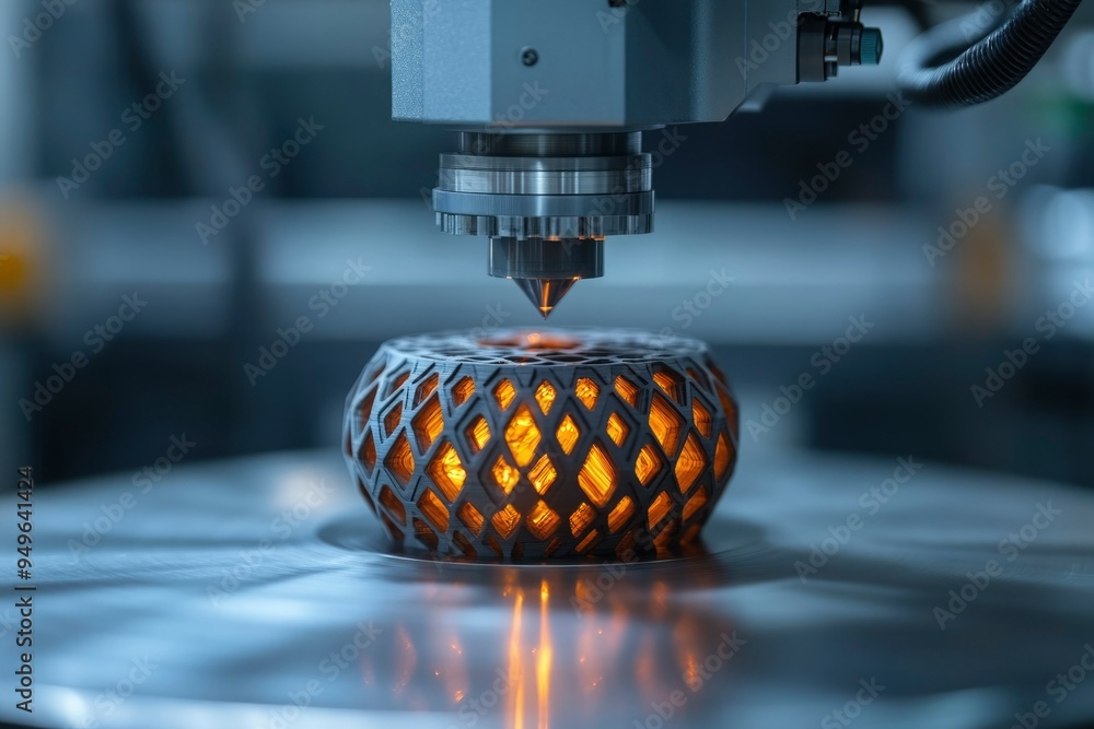 Poster 3D Printing Machine Creating a Geometric Object