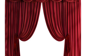 Red open curtain isolated on transparent background