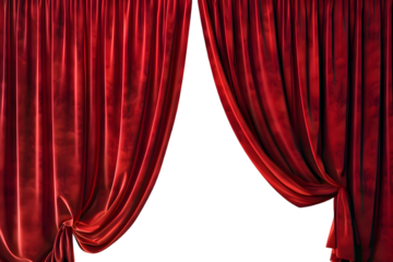 Red open curtain isolated on transparent background