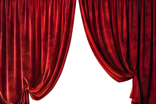 Red open curtain isolated on transparent background